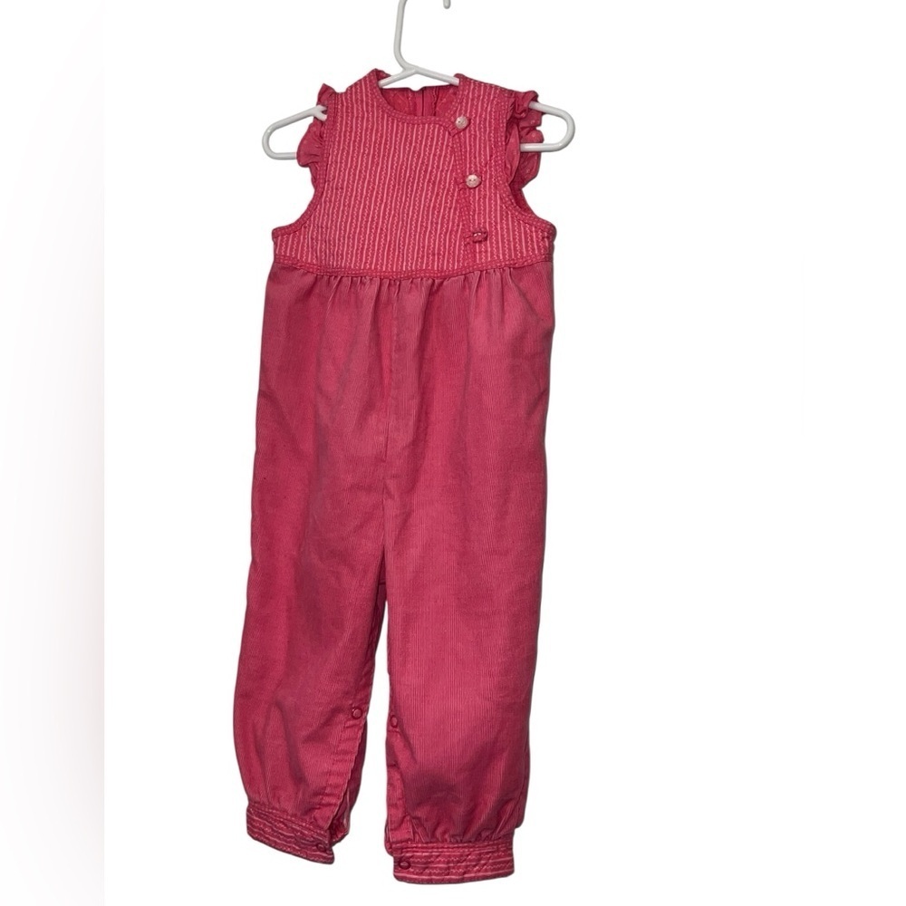 Vintage Sound waves girls Pink corduroy quilted Jumpsuit romper sz 24m made USA